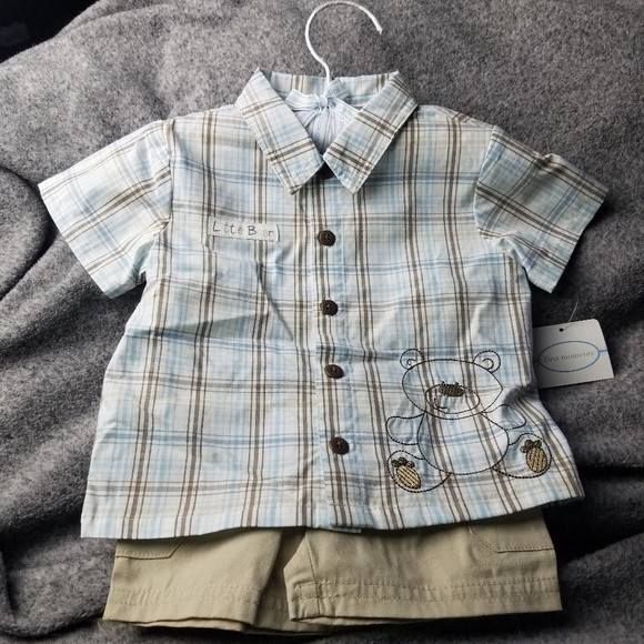 NWT! 3-6 Mos Button down Shirt & khaki shorts set - Picture 1 of 6